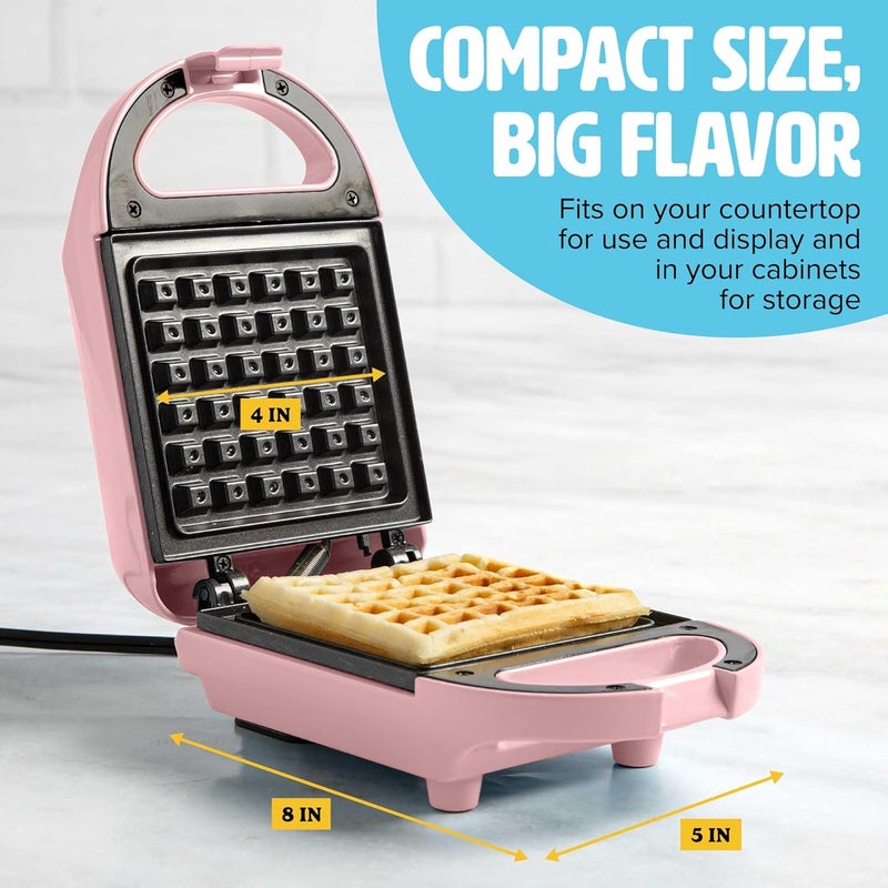 Tasty Mini Nonstick Waffle Maker, Perfect for Individual Waffles, Hash Browns, Brownies and more, Quick Results, Easy Clean Up, 600W, Pink - Image 3
